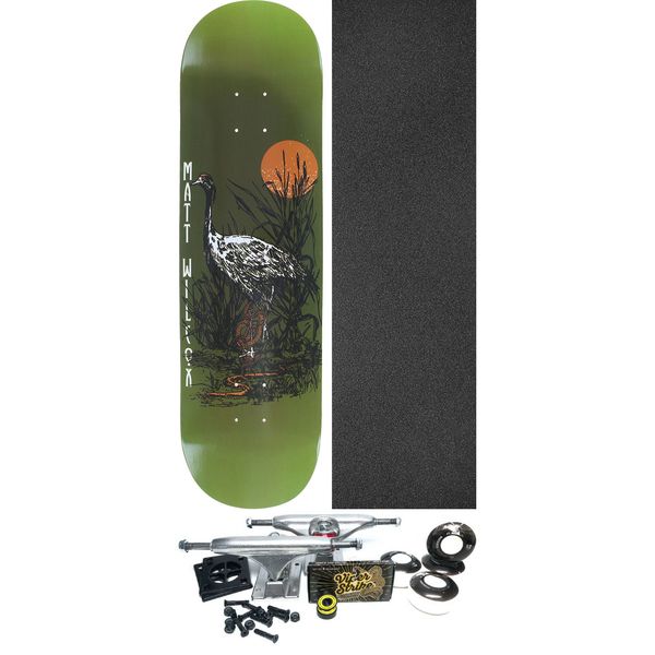 Moonshine Skateboards Matthew Wilcox Crane Green Skateboard Deck - 8.5" x 32.5" - Complete Skateboard Bundle